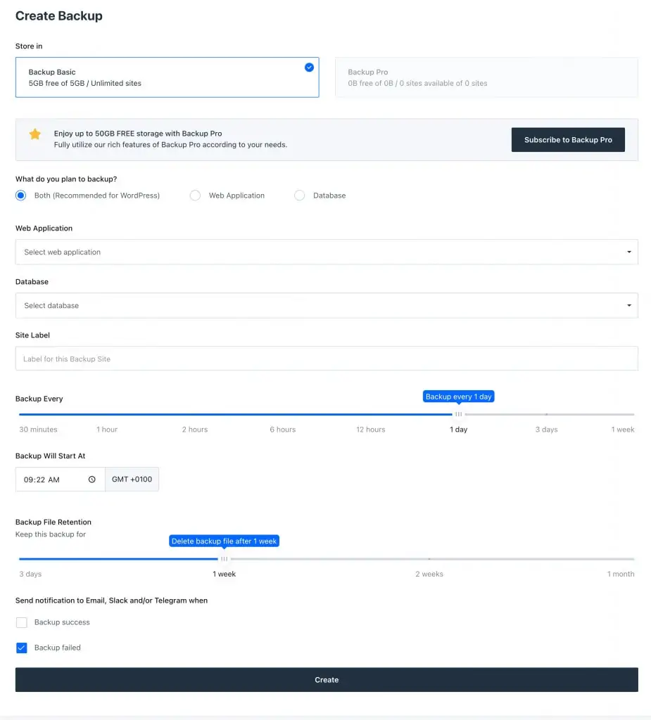 how to configure backups in RunCloud