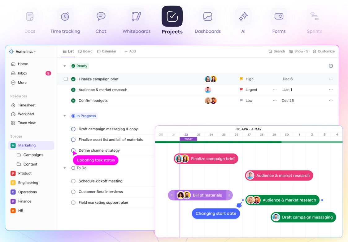 ClickUp is known for its versatility, offering a wide range of features from task management to time tracking and goal setting.