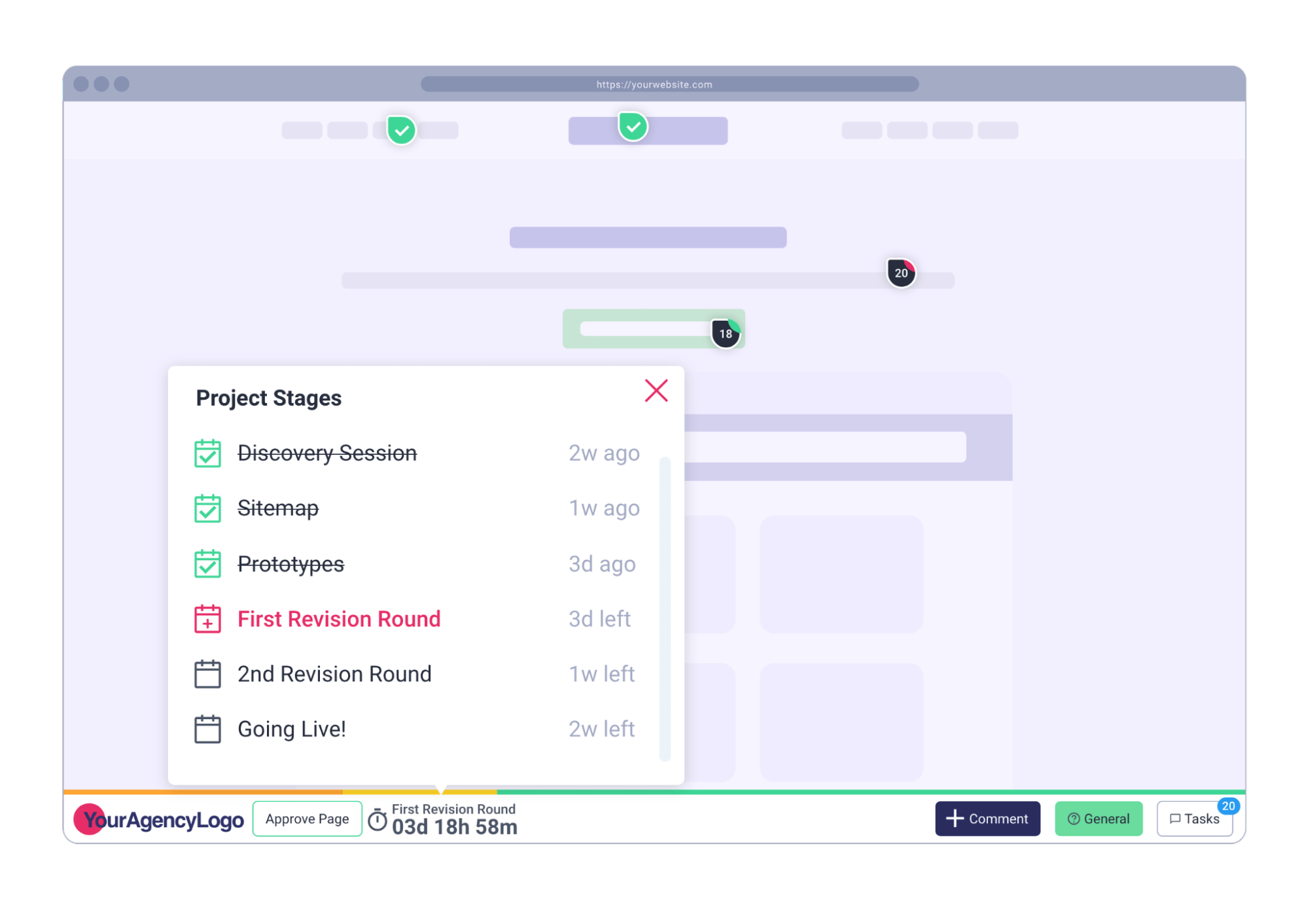 project stages in Atarim for agency project management