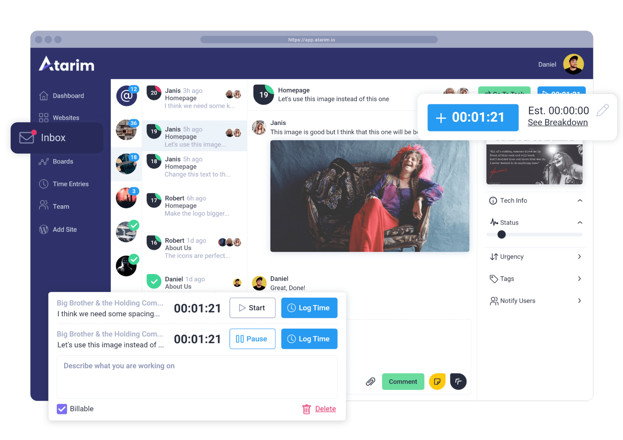 Atarim's inbox for agency project management
