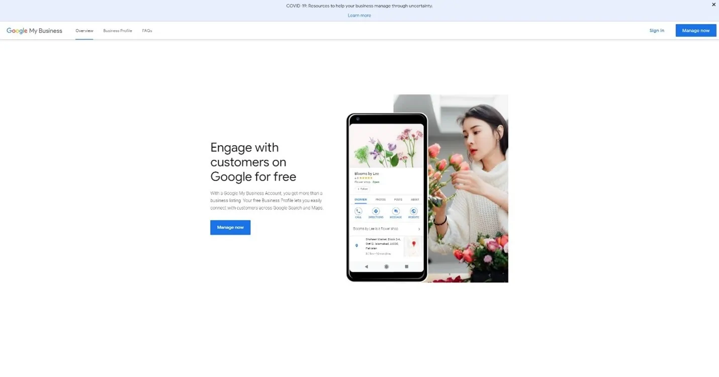 Google my Business homepage