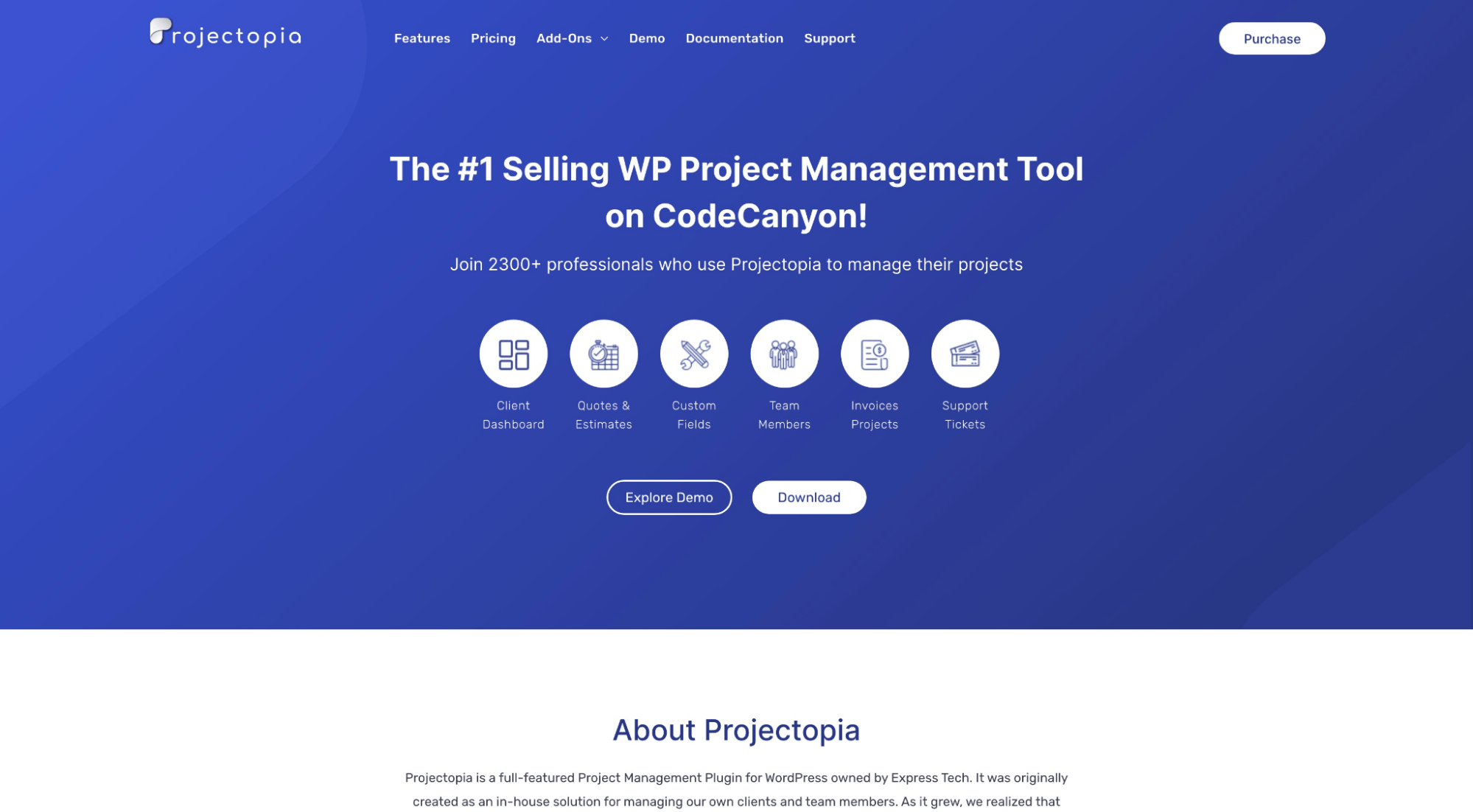 Projectopia homepage