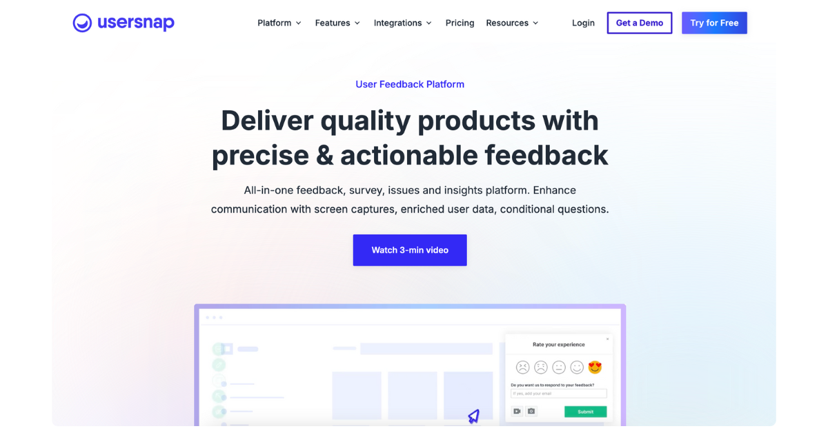 Usersnap visual website feedback widget for bug reporting and UX/UI feedback