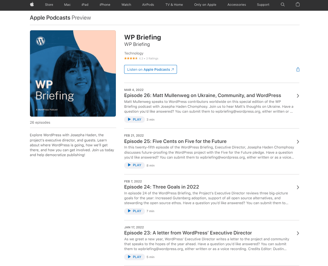 WP Briefing by Josepha Haden wordpress podcast
