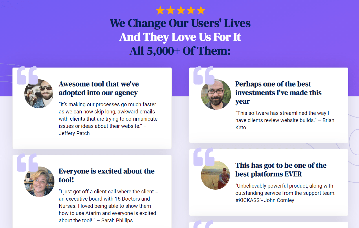 atarim testimonials from clients