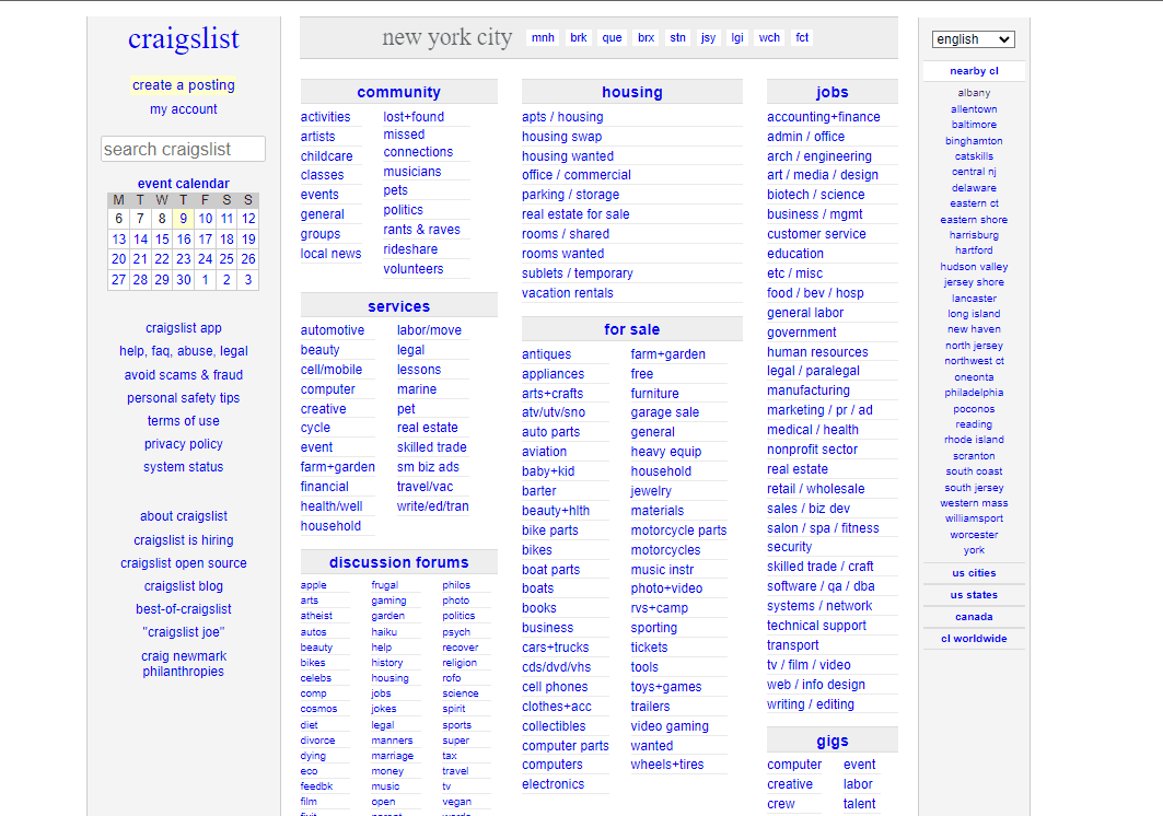 craigslist homepage