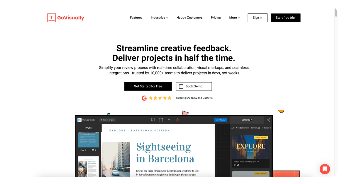 GoVisually creative review tool showcasing design annotation and client feedback tools.