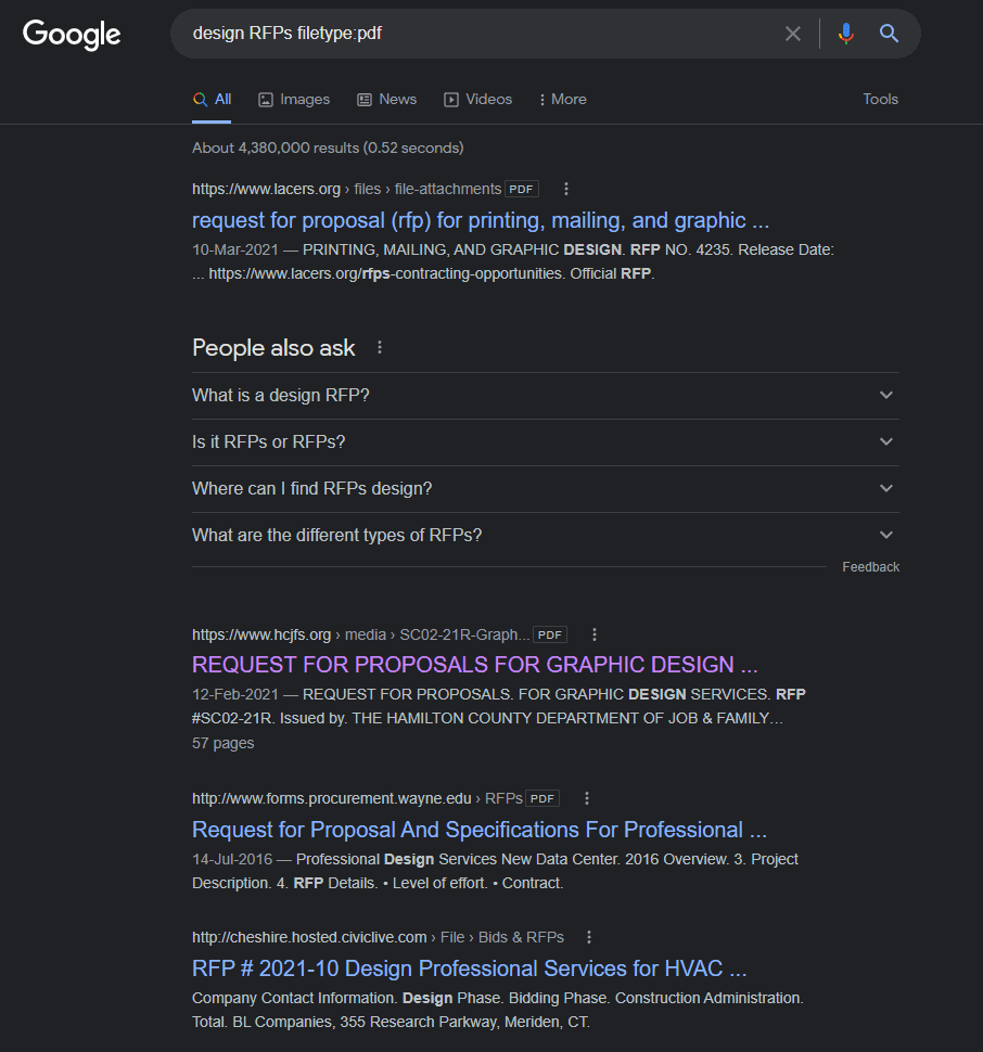 google search for RFPs