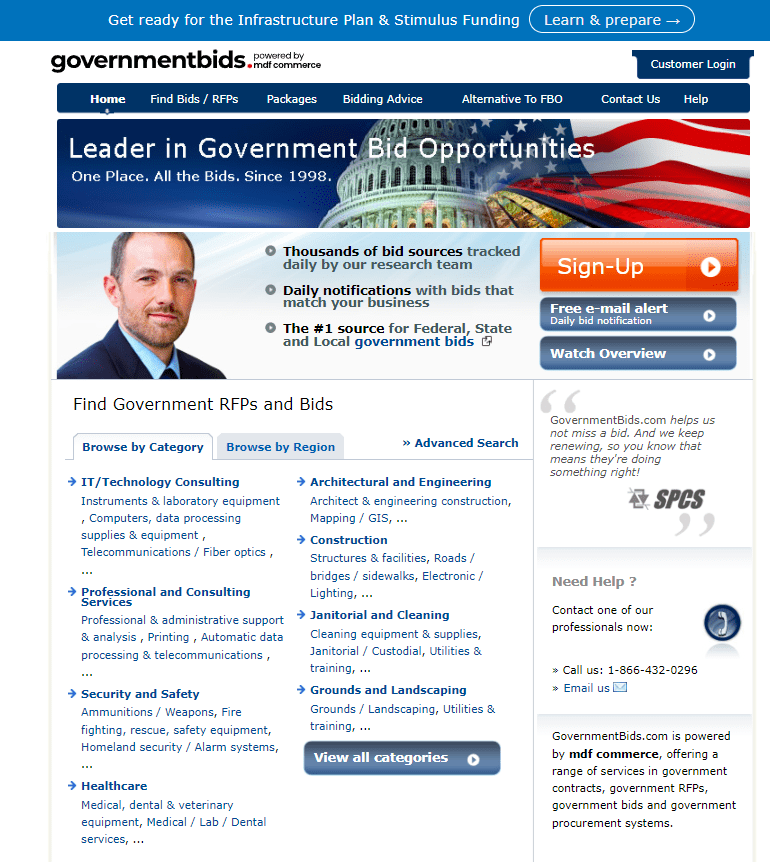government bids homepage for rfp