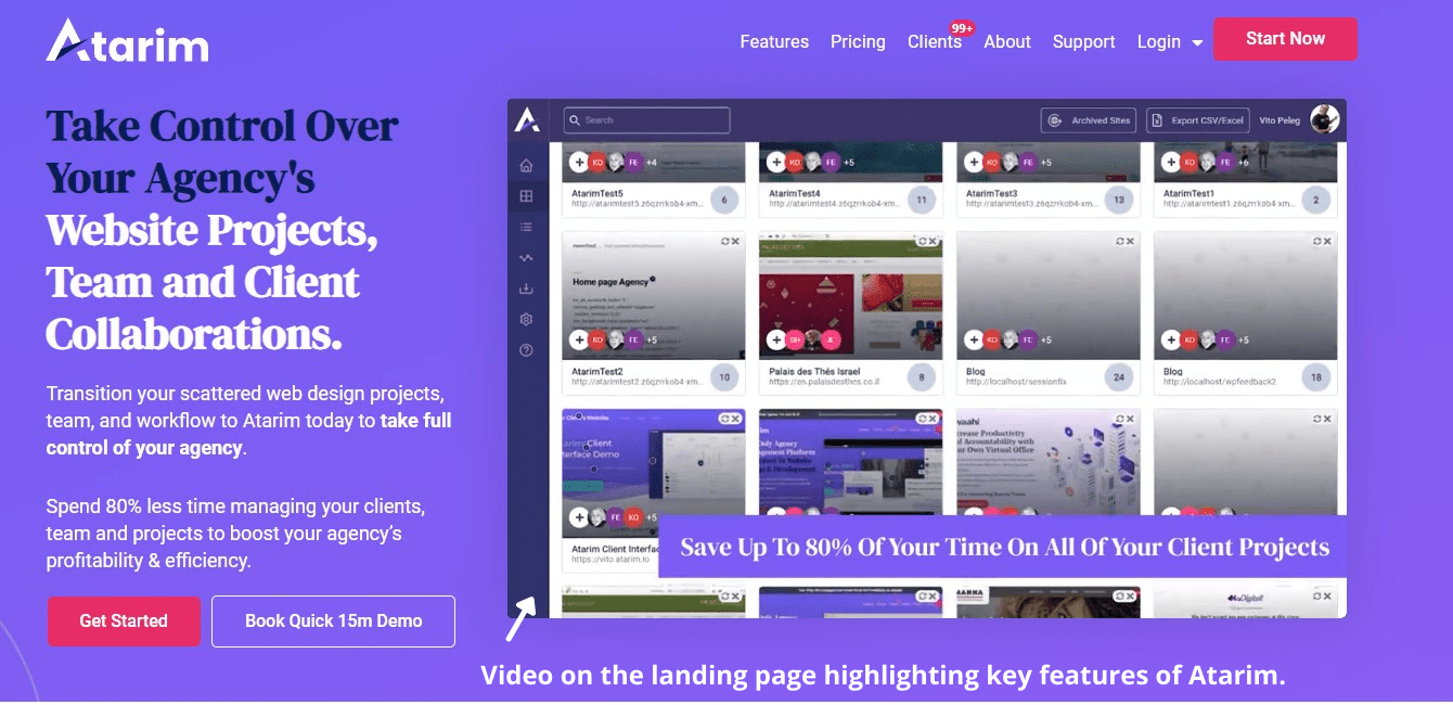 atarim landing page design