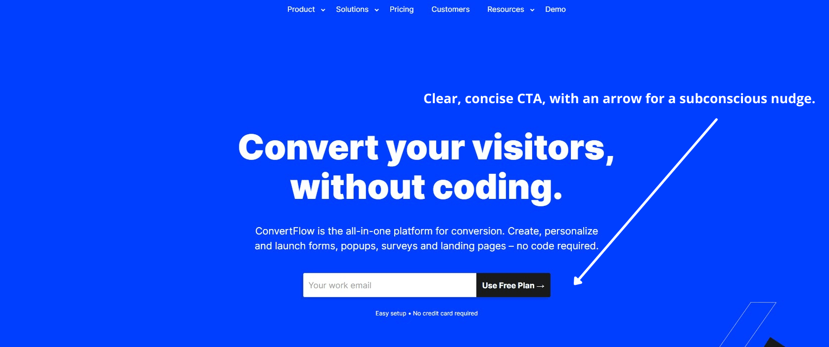 cta example landing page design