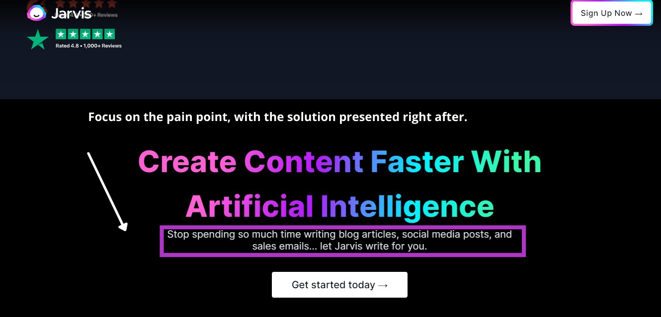jarvis pain point landing page design example