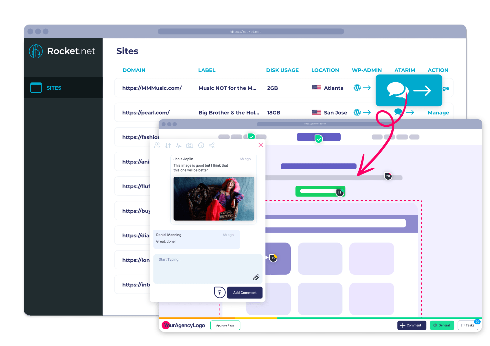 launching atarim through rocket net dashboard