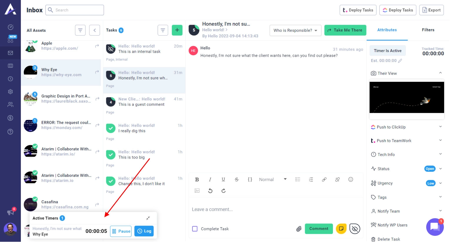 running timer in Atarim