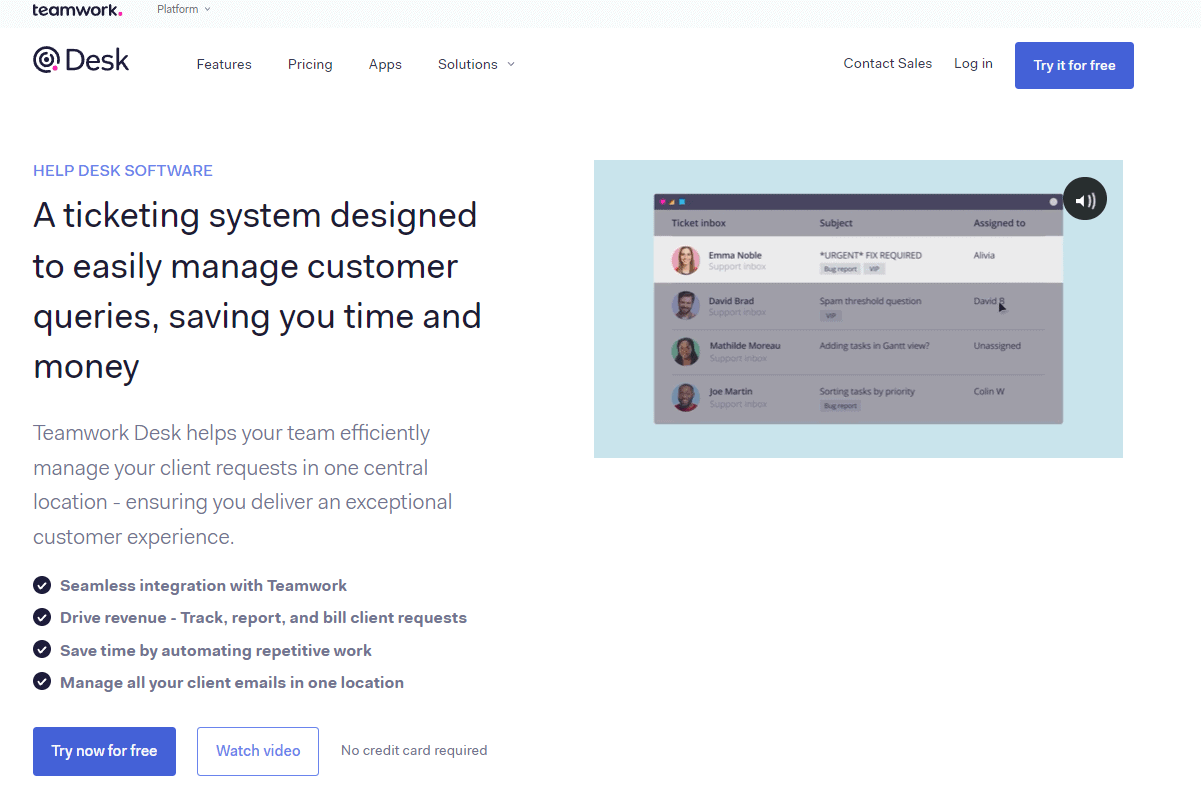 teamwork desk homepage