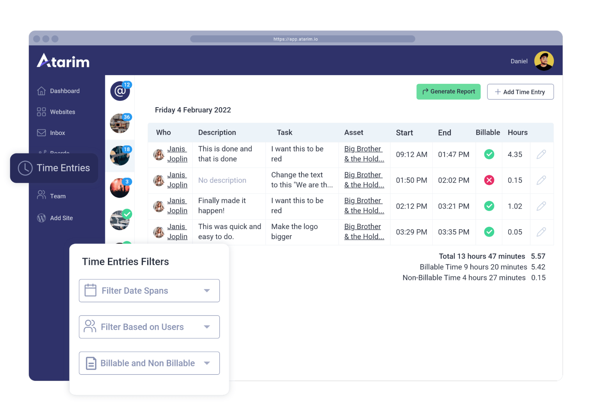 tracking team activity and billing your clients on Atarim