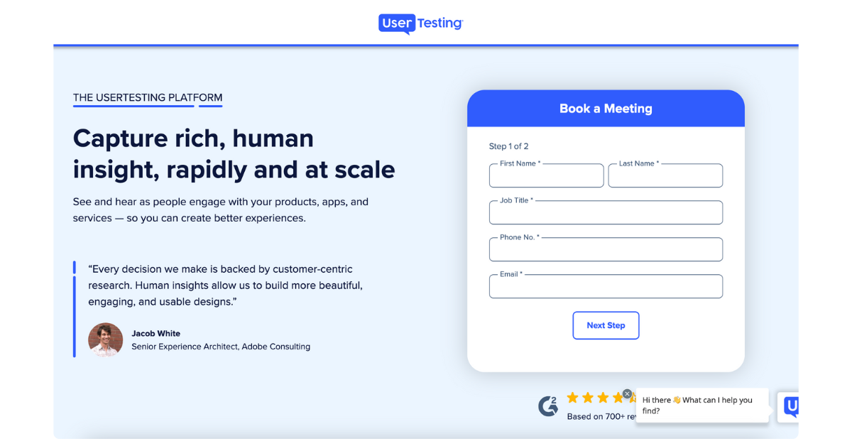 UserTesting feedback platform displaying video insights and heatmaps for analyzing user behavior on websites.