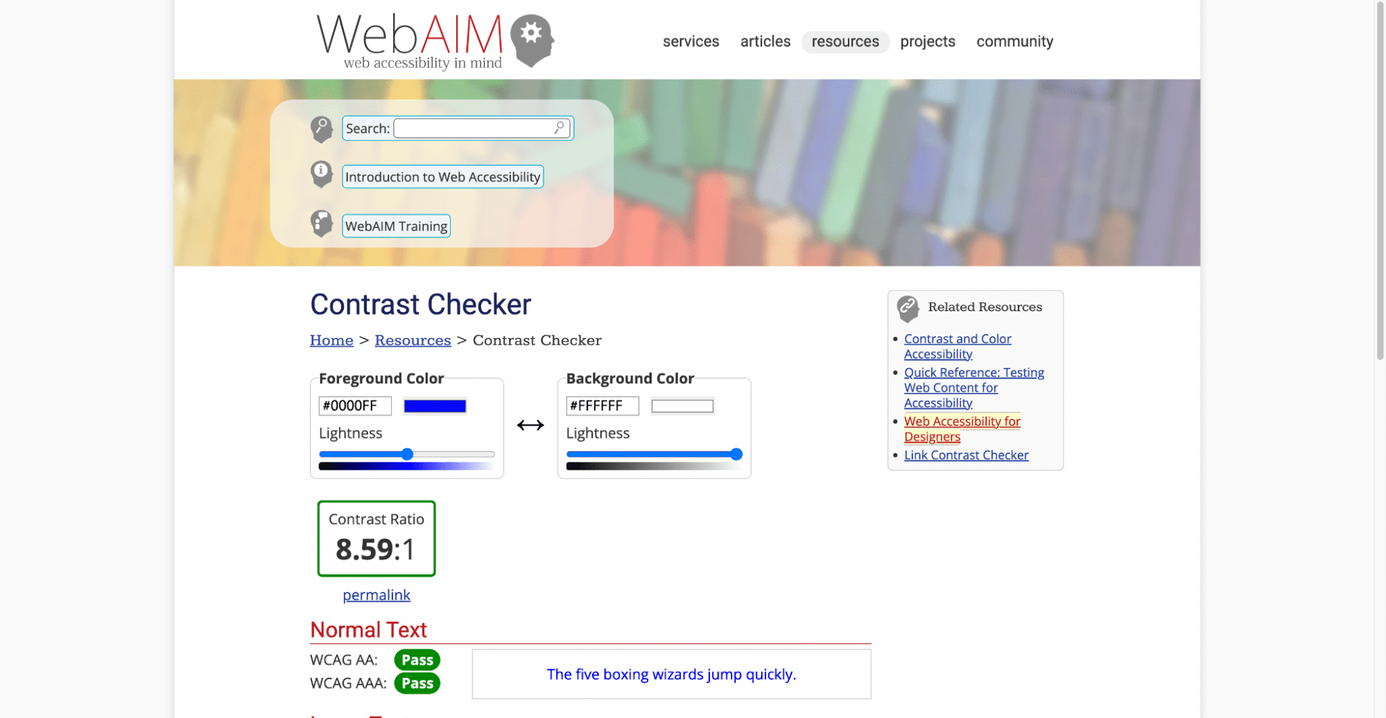 webaim's suitable colors for accessible websites
